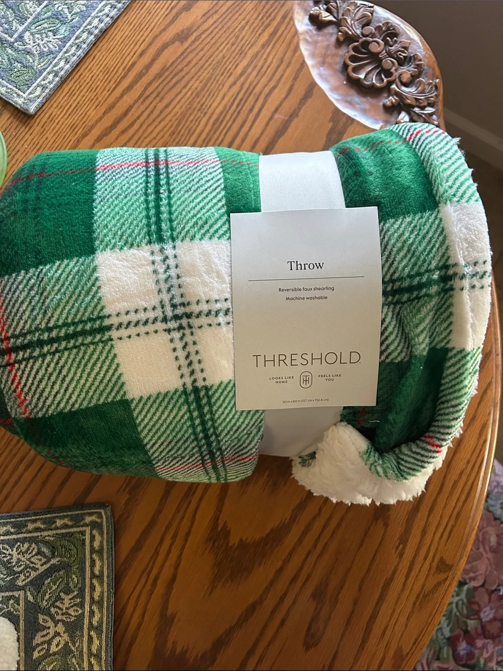 Threshold Green and White Plaid Sherpa Throw